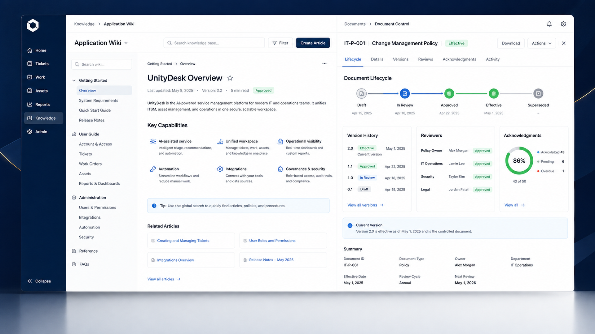 UnityDesk wiki and controlled-document workspace